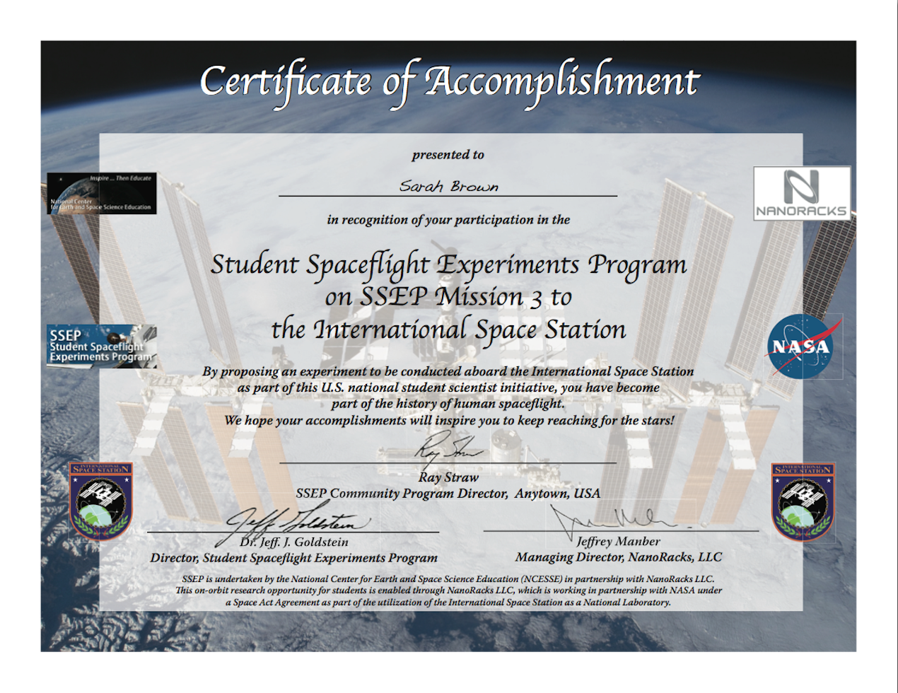 SSEP Mission 22 to ISS Student Certificates of Accomplishment With International Conference Certificate Templates